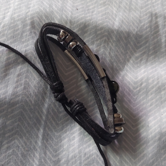 Brass motorcycle Charm Leather Bracelet Adjustable - Picture 5 of 5